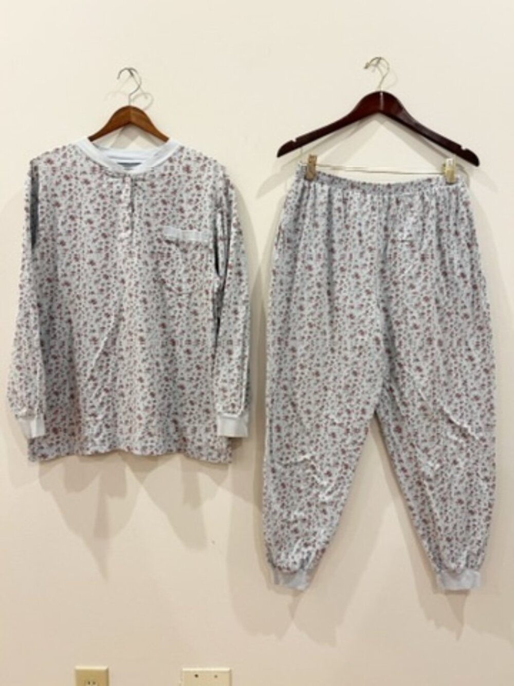 Vermont Country Store Pajama Set Womens Large Blue Floral 2 Piece Top Pants
